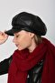 Black Faux Leather Cap Women's Hat - 5