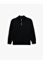 Half Zipper Long Sleeve Viscose Blend Knitwear Sweater - 3