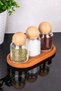 3-Piece Glass Jar Set with Wooden Stand Wooden Ball Lid Jar Set Spice Shaker 300 ml - 7
