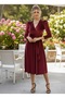 Watermelon Sleeve Double Breasted Velvet Belted Dress - 2