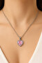 Romantic Pink Heart Stone Necklace - Stainless Steel Silver - 2