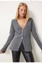 Women's Anthracite 2 Button V-Neck Sleeve Slit Loose Knitwear Cardigan - 3