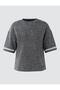 Anthracite Melange Crew Neck Knitted T-Shirt with Bead Detail at the Cuff - 6