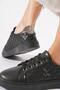 Erasle Side Piping Women's Sports Shoes Black Leather - 2