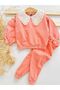 Girl's Embroidered Collar, Elastic Legs, Unprinted, Ruffle Detailed, Oversize, Two-Bottom-Top Children's Set - 3