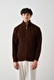 Zippered Brown Premium Thessaloniki Knitted Oversize Unisex Cardigan - 2