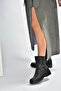 V674121309 Black Low Heeled Women's Boots with Fur Inside - 5