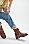 V674121209 Tan Low Heeled Zippered Women's Boots - 3