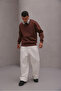 Men's Oversize Sweatshirt Basic Brown – Crew Neck, 3 Thread Ribbed - 7