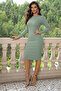 Half High Neck Bodycon Long Sleeve Ribbed Camisole Mini Length Dress-Mint Green - 3
