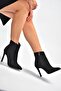 N372524402 Black Suede Thin Heeled Women's Boots - 2