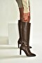 V404020709 Brown Thick Heeled Women's Boots - 5
