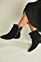 V380518102 Black Suede Flat Sole Zipper Detailed Women's Boots - 4