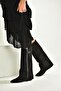 V380526402 Black Suede Flat Sole Zipper Detailed Women's Boots - 5