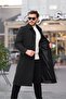 Men's Black Long Shirt Collar Overcoat & Cashmere Coat - 3
