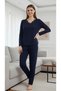 Viscose Knitted Lace V-Neck Long Sleeve Women's Pajamas Set - 5