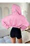 Women's Pink Hooded Crop Cardigan Jacket - 2