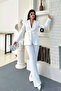 Women's double belted blazer jacket pants set - 5