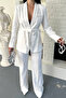 Women's double belted blazer jacket pants set - 6
