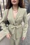 Women's double belted blazer jacket pants set - 4