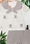 Hunter Collar Teddy Bear Report Muslin 2-Piece Set Unisex Baby Girl Boy Summer Clothes Top and Bottom Monthly - 2