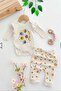 Bee Printed Corded Fabric Baby Girl's Set with Snap Fasteners, 100% Cotton, 2-Piece Bottom Top, 0-3-6-9 Months