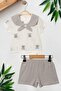 Hunter Collar Teddy Bear Report Muslin 2-Piece Set Unisex Baby Girl Boy Summer Clothes Top and Bottom Monthly