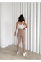 Women's Beige Color Fleece-Lined High-Waisted Ribbed Shaping Leggings with Elastic Waistband and Ribbed Detail Winter Women's Leggings - 7
