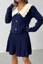 Women's Navy Blue Stylish Collar Detailed Cardigan Blouse Skirt Bottom Top Two-Piece Set (New Color) - 8