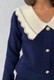 Women's Navy Blue Stylish Collar Detailed Cardigan Blouse Skirt Bottom Top Two-Piece Set (New Color) - 4