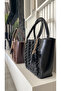 Handmade Leather Accessory Straw Shoulder Bag (40X42Cm) Brown Taba Black Color