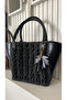 Handmade Leather Accessory Straw Shoulder Bag (40X42Cm) Brown Taba Black Color - 7