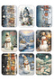 Set of 9 Glitter New Year Postcards New Year Landscape Snowman Nostalgia