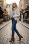 Women's Coffee Mixed Color, Blunt Toe, Heeled Boots, Side Zipper. - 5