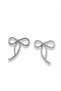 Women's Silver Color Ribbon Bow Figured Earrings – Elegant and Feminine Design
