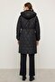 Removable Hooded Collar with Fur Detail Quilted Coat Black 6624 - 8