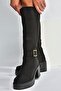 V726454102 Black Suede Thick Heeled Classic Women's Boots
