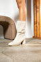 Daily Women's Below the Knee Beige Boots with Bellows, Thick High Heels, Without Zipper, Thai Furry Lining Bootie 2430
