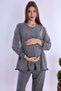 Cotton Maternity & Postpartum Pajama Set with Hidden Breastfeeding Detail |   Adjustable Waist Effortt - Smoked