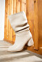 Daily Women's Below the Knee Beige Boots with Bellows, Thick High Heels, Without Zipper, Thai Furry Lining Bootie 2430 - 5
