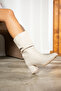 Daily Women's Below the Knee Beige Boots with Bellows, Thick High Heels, Without Zipper, Thai Furry Lining Bootie 2430 - 2