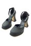 Women's Evening Dress Shoes with Stone Heels Punos Black Satin - 3