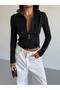 Zippered Mock Neck, Finger-Hole Scuba Fabric Top (Fleece-Lined) - 4