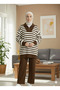 Women's Striped Zippered Collar Knitwear Tunic and Straight Cut Pants Set - Hijab Combination