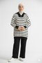 Women's Striped Zippered Collar Knitwear Tunic and Straight Cut Pants Set - Hijab Combination - 4