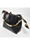 Women's Soft Leather 3-Compartment Handbag, Shoulder Bag with Scarf and Chain Accessories - 2