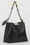 Women's Soft Leather 3-Compartment Handbag, Shoulder Bag with Scarf and Chain Accessories - 4