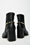 Black Women's Heeled Zippered Winter Boots with Back Stud Detail - 2