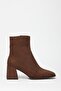 Brown Suede Women's Heeled Square Toe Zippered Boots - 6