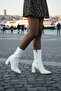 Women's White Waterproof Zippered Heeled Stretch Boots Stylish Non-Slip Sole Pointed Toe Casual Bootie Boots - 4